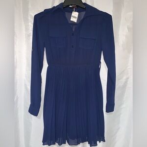 Navy long sleeve pleated skirt dress